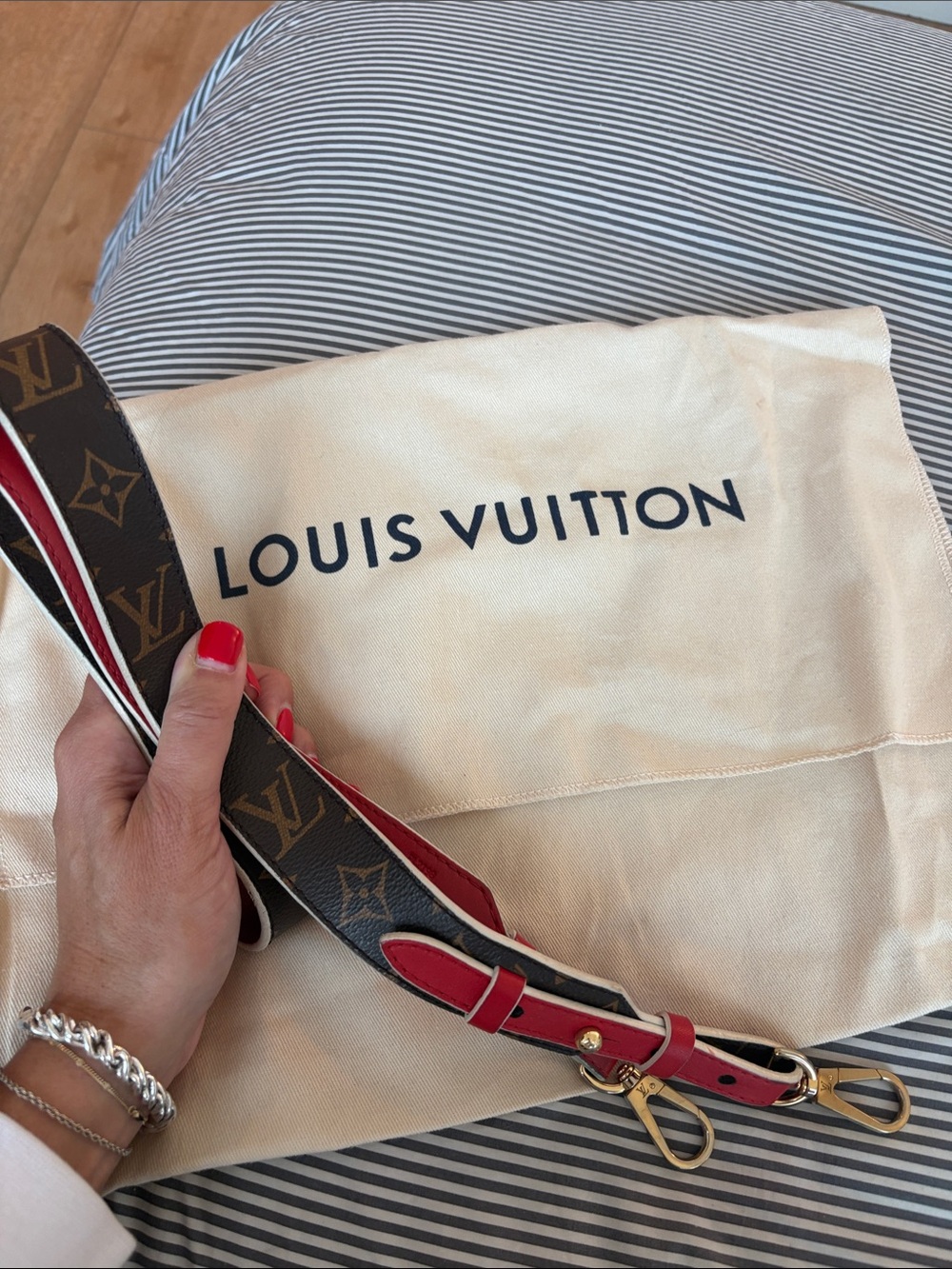 Louis Vuitton Monogram Crossbody Strap in Brown and Red with Gold Hardware
